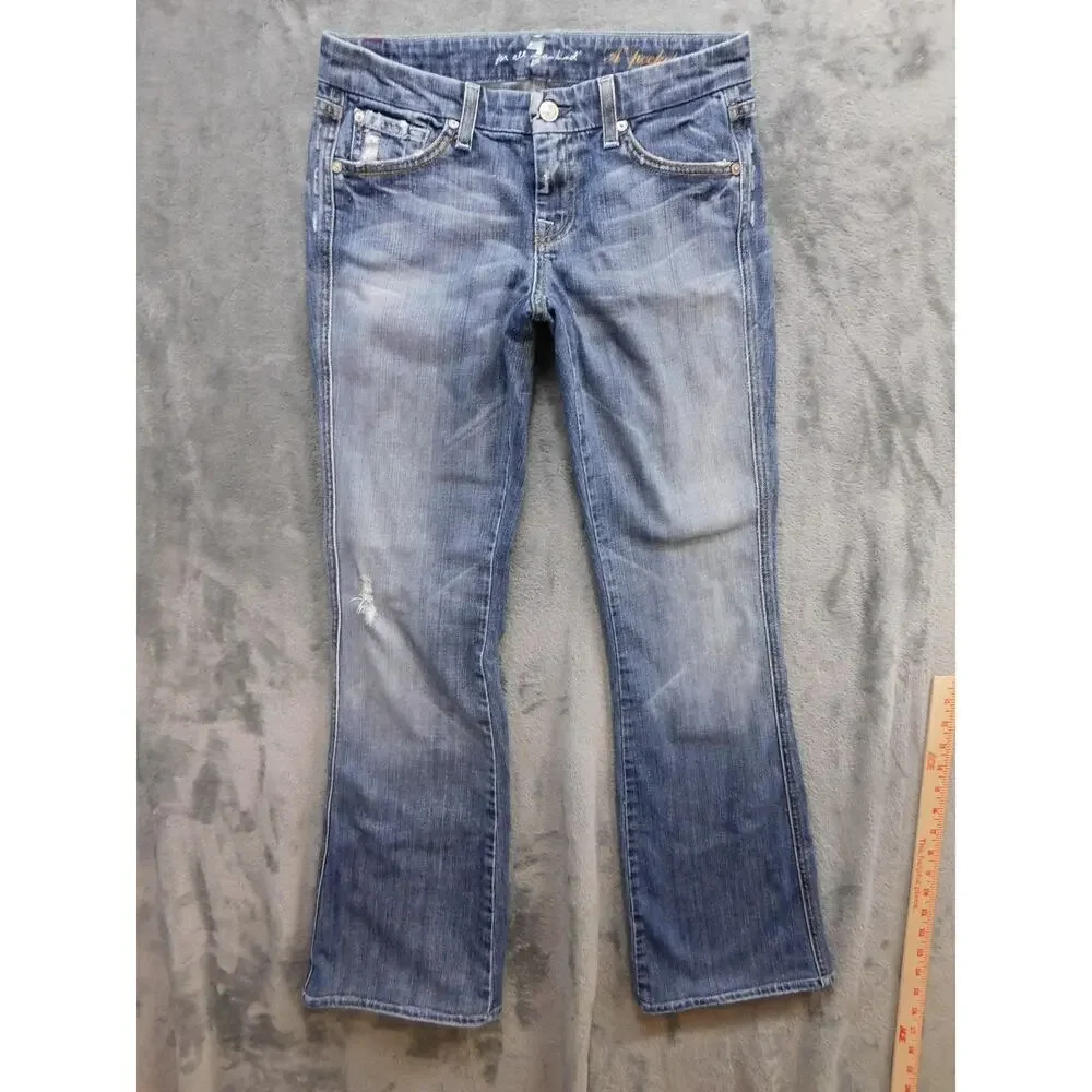 7 For All Mankind Jeans Womens 26 Blue Bootcut Distressed Medium Wash Stretch